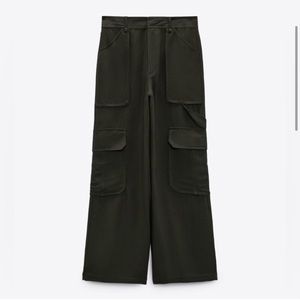 NWT Zara Green Linen Cargo Trouser, XL